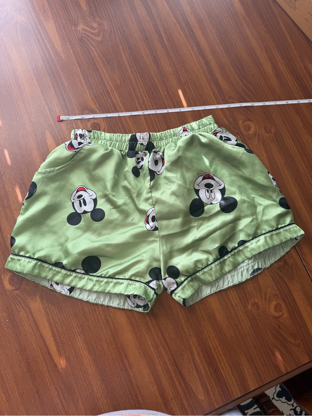 Green Mickey Print Satin Lounge Shorts